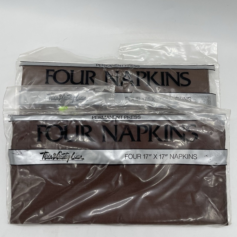 Vintage 1980's Town & Country Linen Cloth Napkins 2 Sets of 4 Solid Brown 17" Sq